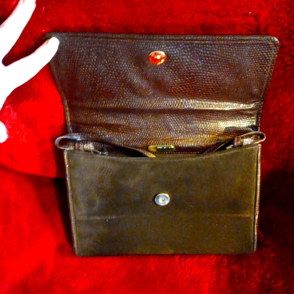 Anne Klein for Calderon brown suede with leather trim clutch. - Picture 3 of 6